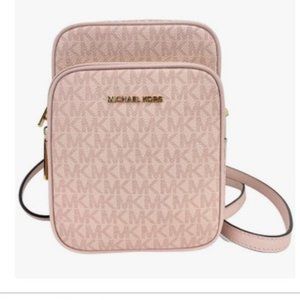 Michael Kors Jet Set Travel Medium Logo Crossbody Bag (DARK POWDER BLUSH) …